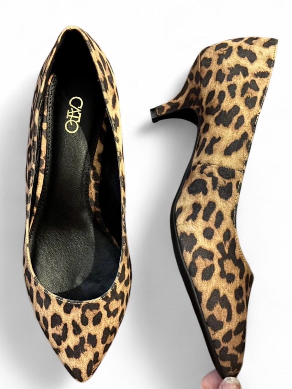 Leopard Print Pointed Toe Kitten Heel Pumps Size 6